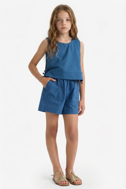 Short en coton à taille élastique pour fille