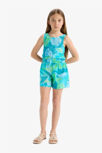 Girl Elastic Waist Patterned Cotton Shorts