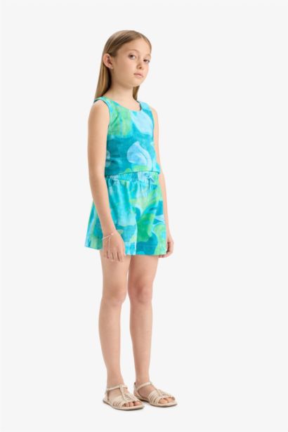 Girl Elastic Waist Patterned Cotton Shorts