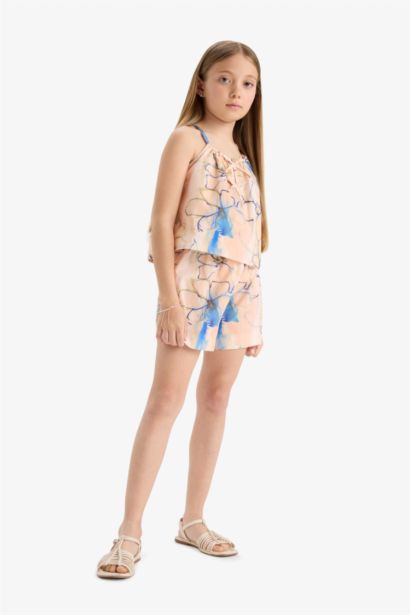 Girl Elastic Waist Patterned Cotton Shorts