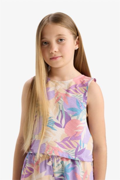 بلوزة بنات بدون كم مطبوعة