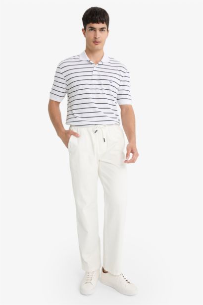 %100 Pamuk Regular Fit Polo Yaka Kısa Kollu Çizgili Tişört