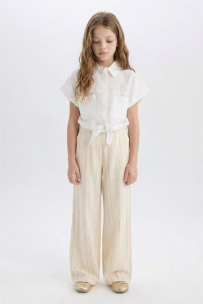 Chemise courte avec nœud à manches courtes pour fille