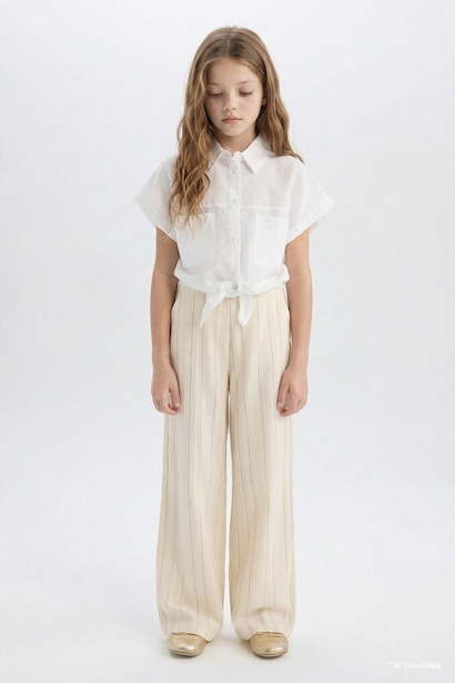 Girl Tie Detailed Short Sleeve Crop Shirt