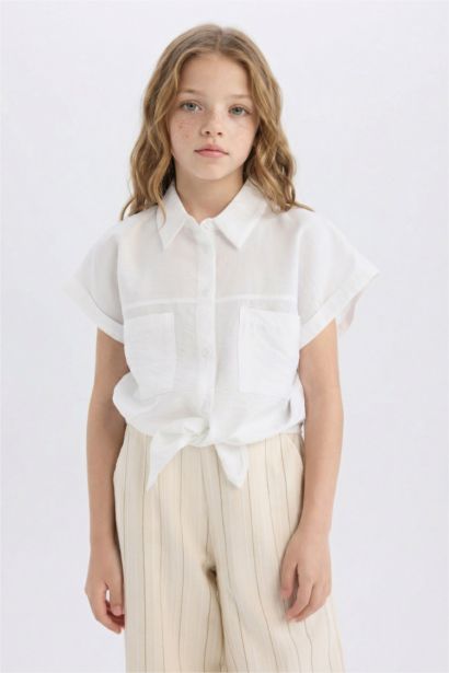 Chemise courte avec nœud à manches courtes pour fille
