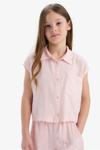 Chemise courte en coton à manches courtes pour fille