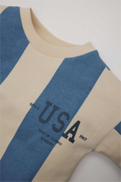 Ensemble de sweat-shirt à rayures à col rond et Jogging à taille élastique pour Bébé garçon