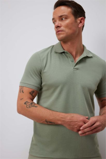 Regular Fit Short Sleeve Waffle Polo T-Shirt