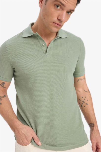 Regular Fit Short Sleeve Waffle Polo T-Shirt
