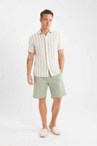 Regular Fit Polo Neck Striped Summer Shirt