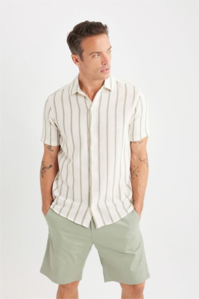 Regular Fit Polo Neck Striped Summer Shirt