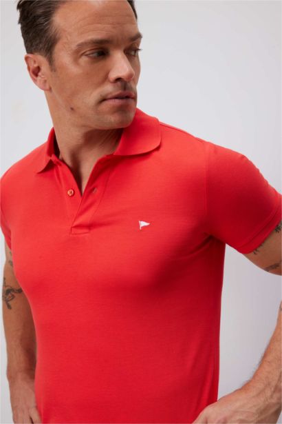 T-shirt Polo slim en coton avec broderie à manches courtes