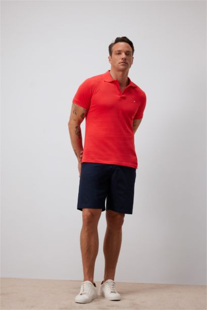 T-shirt Polo slim en coton avec broderie à manches courtes