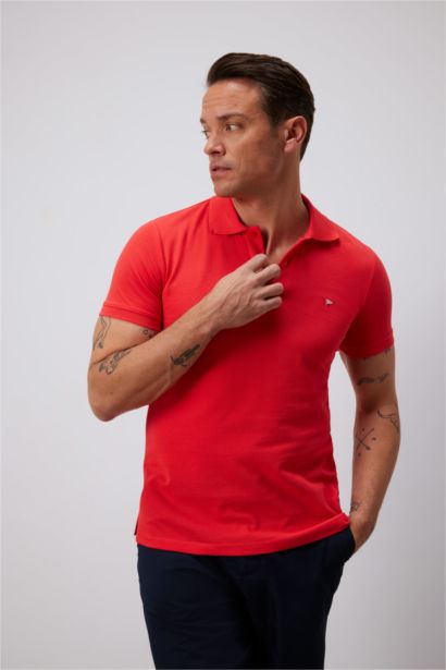 T-shirt Polo slim en coton avec broderie à manches courtes