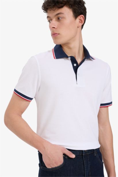 %100 Pamuk Slim Fit Dar Kesim Polo Yaka Kısa Kollu Tişört