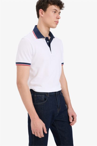 %100 Pamuk Slim Fit Dar Kesim Polo Yaka Kısa Kollu Tişört