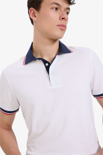 %100 Pamuk Slim Fit Dar Kesim Polo Yaka Kısa Kollu Tişört