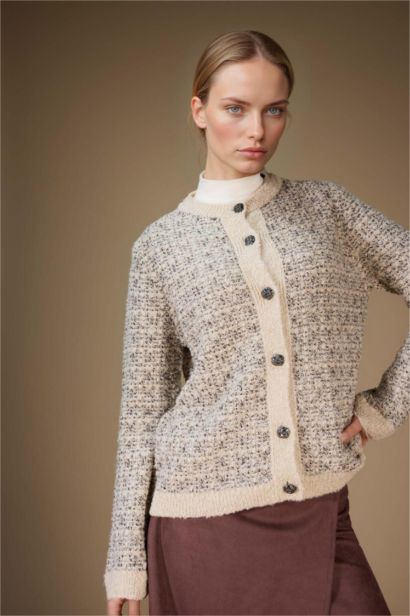 Regular Fit Crew Neck Knit Cardigan