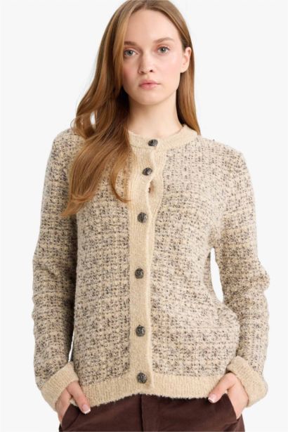 Regular Fit Crew Neck Knit Cardigan