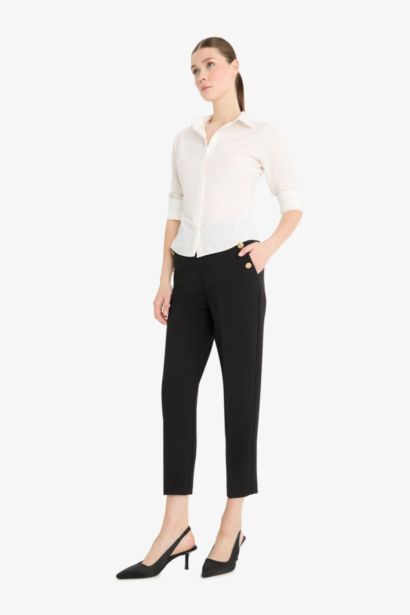 Carrot Fit High Waist Straight Leg Trousers
