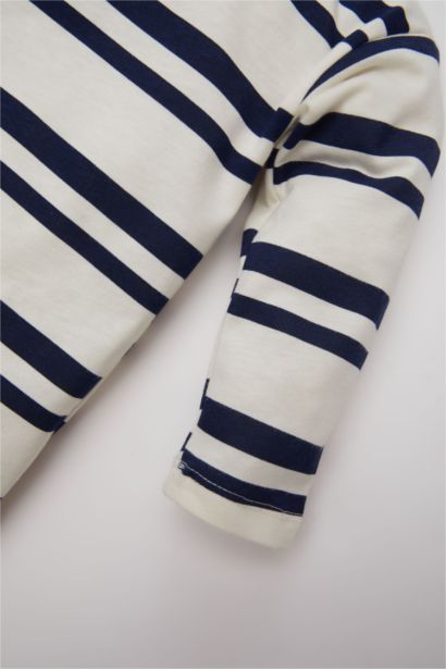 تيشيرت أولاد كم طويل مخطط قصة عادية برقبة مستديرة