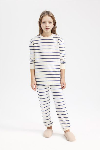 Girl Striped Top Bottom 2 Piece Pajama Set