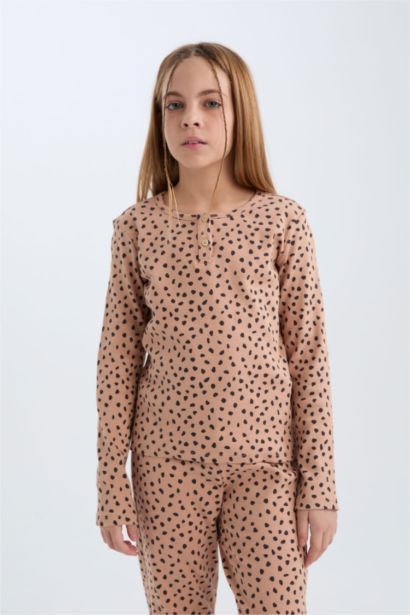 Ensemble Pyjama à motifs Top à col rond et manches longues et Pantalon pour Fille
