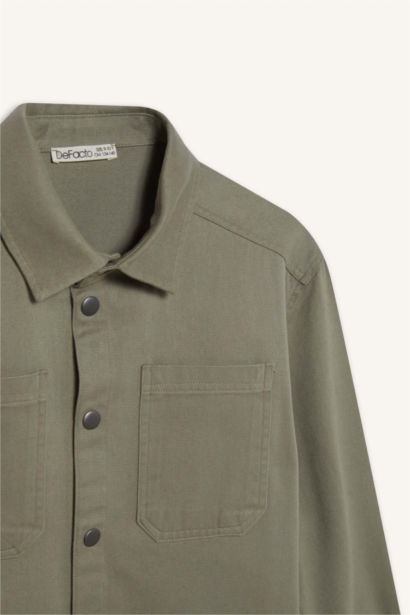 Boy Oversize Fit Polo Neck Twill Long Sleeve Shirt