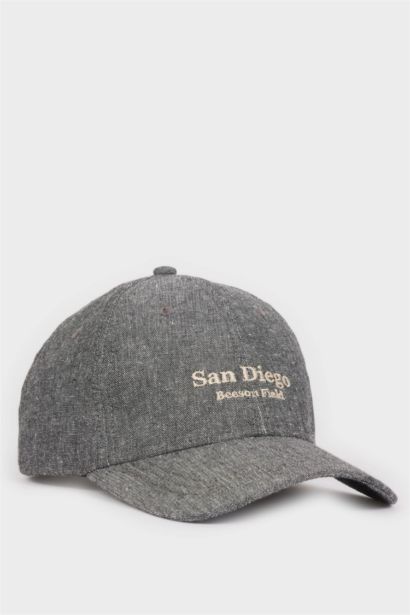 Erkek Nakışlı Keten Karışımlı Cap Şapka