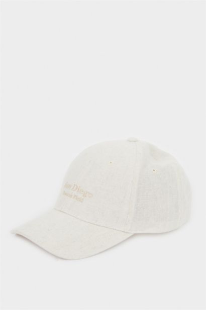 Erkek Nakışlı Keten Karışımlı Cap Şapka