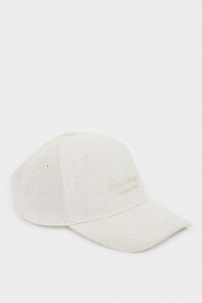 Erkek Nakışlı Keten Karışımlı Cap Şapka