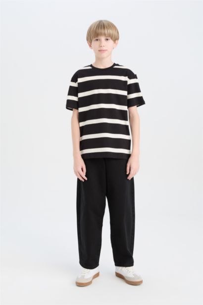 تيشيرت ولادي مخطط نص ردن قصة عادية بياخة مستديرة