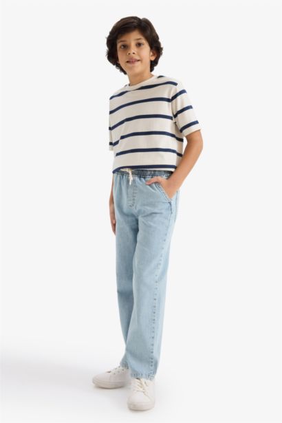 تيشيرت مخطط ولادي نص ردن قصة عادية بياخة مستديرة