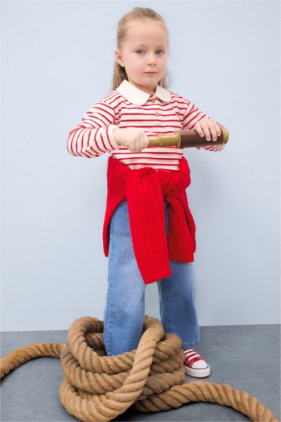 Baby Girl Collar Striped Sweatshirt