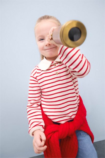 Baby Girl Collar Striped Sweatshirt