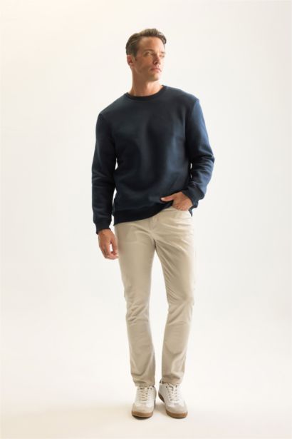 3 İplik Pamuklu Şardonlu İçi Polarlı Regular Fit Bisiklet Yaka Kalın Sweatshirt