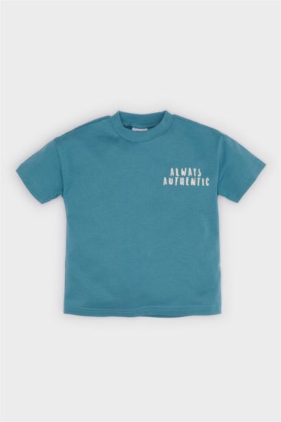 Bisiklet Yaka Baskılı Kısa Kollu Tişört Erkek Bebek