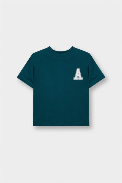 تيشيرت بيبي أولاد نص كم بطبعة شعار قصة عادية