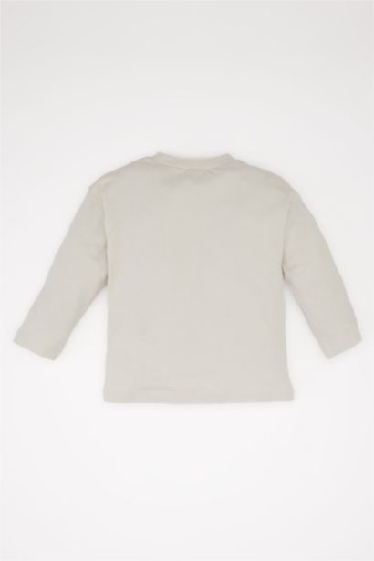 تيشيرت أولاد كم طويل مطبوع قصة عادية برقبة مستديرة