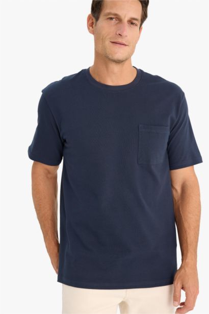 New Regular Fit Crew Neck Short Sleeve Basic Pique T-Shirt