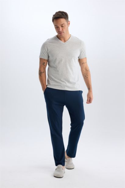 تيشيرت قطن نص كم قصة عادية بياقة V