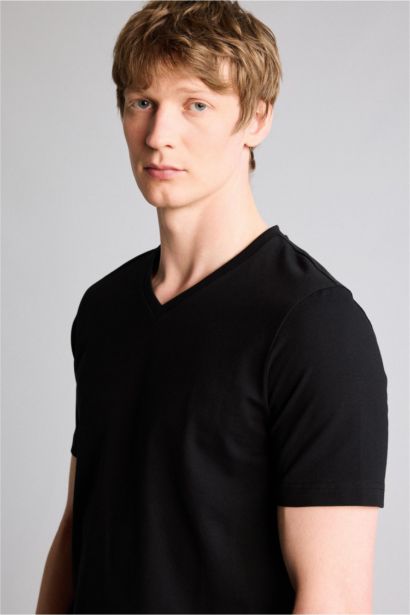 New Regular Fit V-Neck Short Sleeve T-Shirt