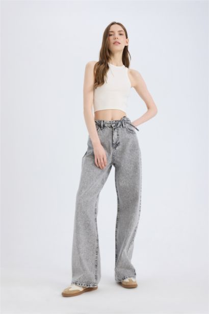 Wide Leg High Waist Straight Leg Washed Jeans