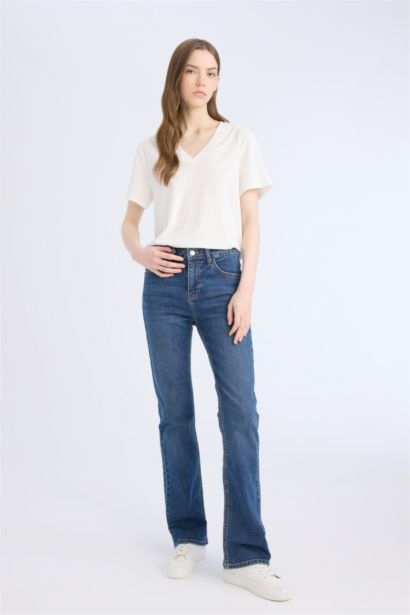 Yüksek Bel Cepli Jean Pantolon
