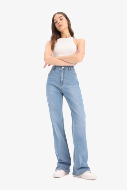 Slim Flare Yüksek Bel Düz Paça Uzun Jean Pantolon