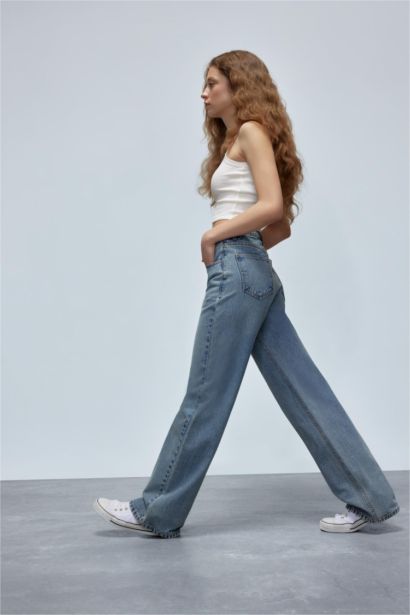 Straight Wide Yüksek Bel Geniş Paça Uzun Jean Pantolon