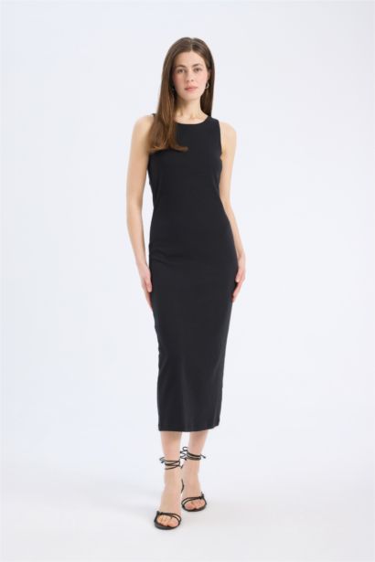 Bodycon Round Collar Ribana Sleeveless Midi Dress