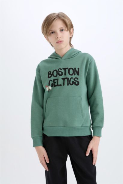 NBA Boston Celtics Kapüşonlu İçi Yumuşak Tüylü Sırt Baskılı Sweatshirt Erkek Çocuk