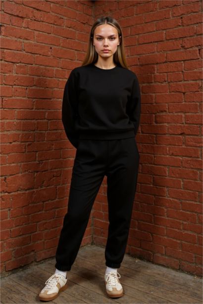 Regular Fit 2'li Takım Sweatshirt Beli Lastikli Jogger Eşofman Altı