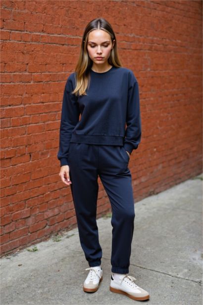 Regular Fit 2'li Takım Sweatshirt Beli Lastikli Jogger Eşofman Altı